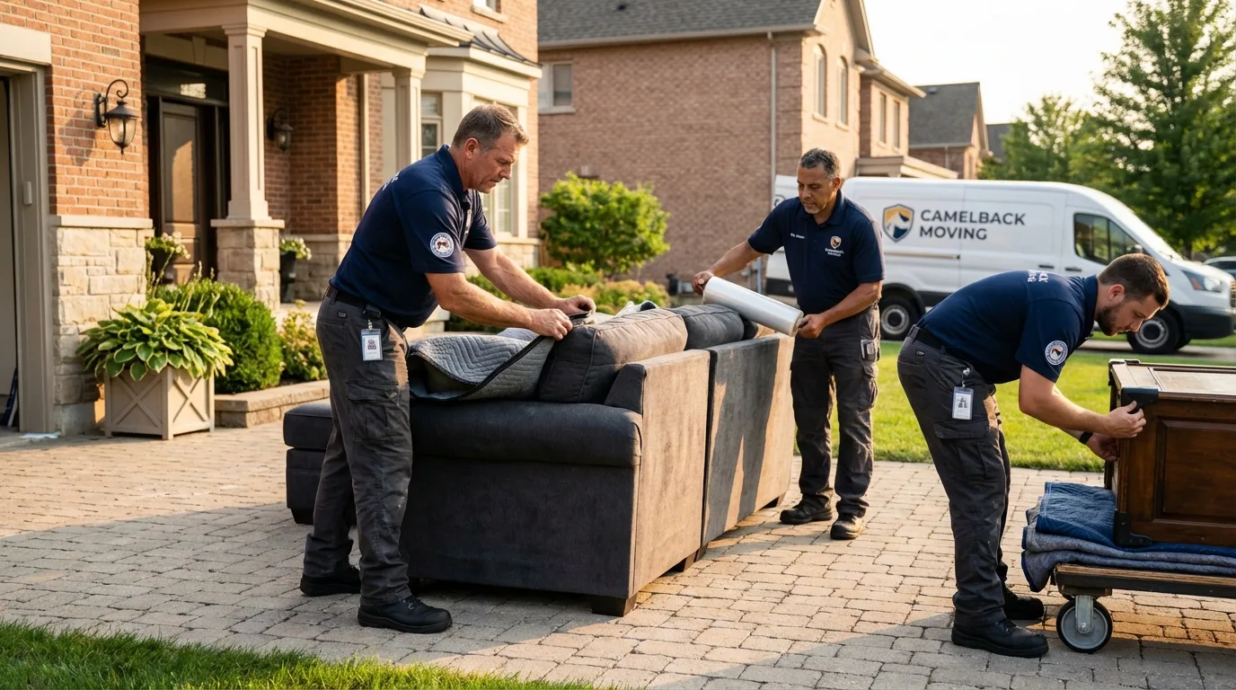 Large estate moving crew wrapping furniture in Hillsboro, WI